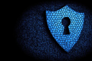 Blue shield with keyhole, digital background