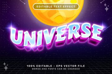 universe text effect and editable text effect with retro space illustrations and neon lights