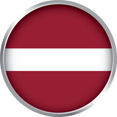 round icon of latvia national flag with dark red and white design in silver border for global representation

