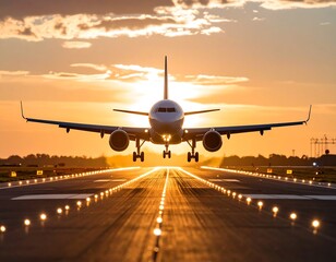 Airplane landing at sunset (2)