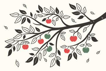 2D Apple Tree Branch Clipart Design