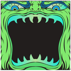 Psychedelic Monster Face with Open Mouth - Vector Illustration