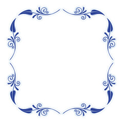 Elegant Blue Floral Frame with Decorative Swirls. Vintage flourish calligraphic corners and dividers in baroque style. Perfect for invitations, stationery, greeting cards, certificates borders, frames