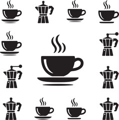 Coffee cup icon collection - vector silhouette and illustration