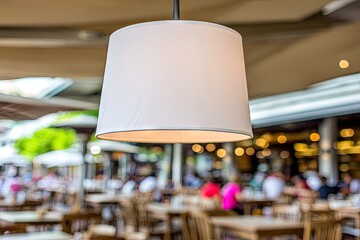 White pendant lamp over outdoor restaurant