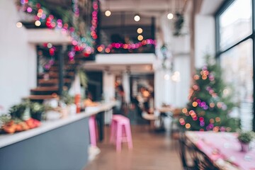 Blurred festive cafe interior
