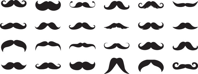 Mustache Icons Set - Various Styles of Male Facial Hair Silhouettes