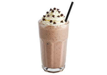 Isolated Frothy Chocolate Milkshake with Whipped Cream Topping