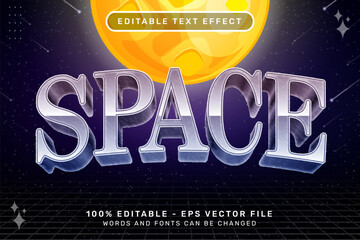 space text effect and editable text effect with retro space illustrations and neon lights