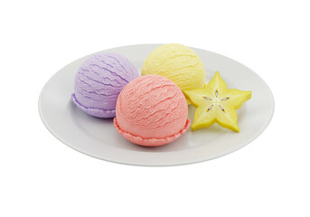 Isolated Assorted Ice Cream Scoops with Star Fruit