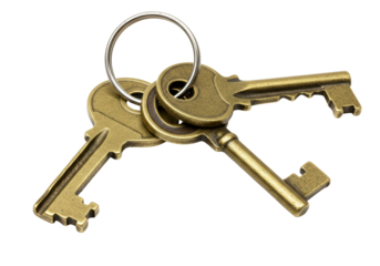 Isolated Bunch of Antique Brass Keys on Ring