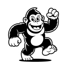 Fototapeta premium Cartoon gorilla character in a joyful running pose with a friendly expression in a simplistic style