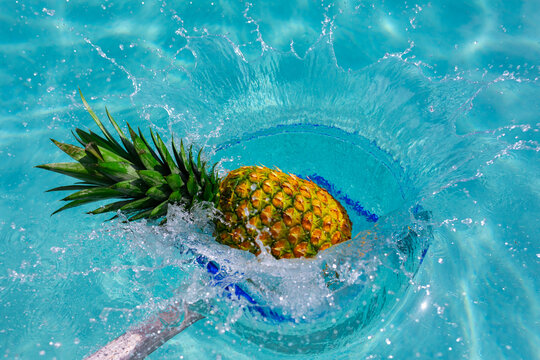 Pineapple scooped from a refreshing summer pool