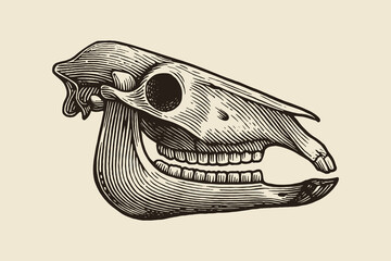 Horse skull side view engraving style vector illustration © Victoria