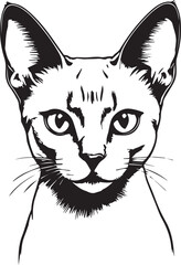 Elegant Cat Portrait: A striking black and white illustration of a sleek cat, showcasing its refined features and captivating gaze, a timeless depiction of feline grace.