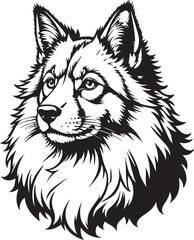 Elegant Husky Illustration: A meticulously crafted illustration showcases the poised head of a majestic husky dog, emphasizing its expressive eyes, dignified posture.