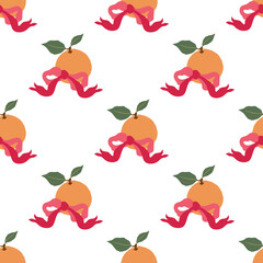 Vector seamless pattern with Christmas aranges and  ribbon bows in vintage style perfect for textile design, wrapping, wallpaper. Fabric design for New Year digital paper
