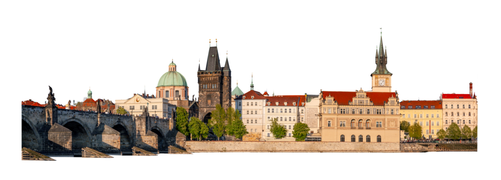 Skyline of Prague, Czech Republic isolated on transparent white png