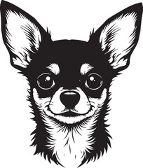 Charming Chihuahua Portrait: A striking black and white portrait showcases the delightful face of a Chihuahua, its alert expression and endearing features captured with artistic precision.