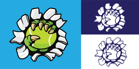 monster claw break wall and holding tennis ball good for logo, sticker, badge, decal, etc