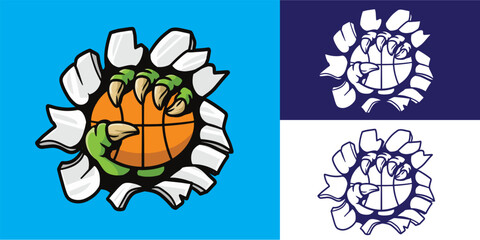 monster claw break wall and holding basketball good for logo, sticker, badge, decal, etc