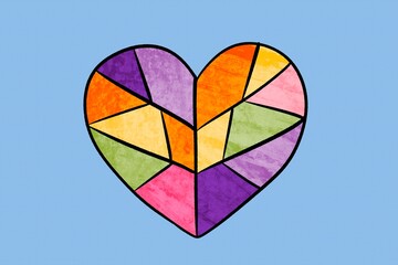 Vibrant geometric heart with a blue background