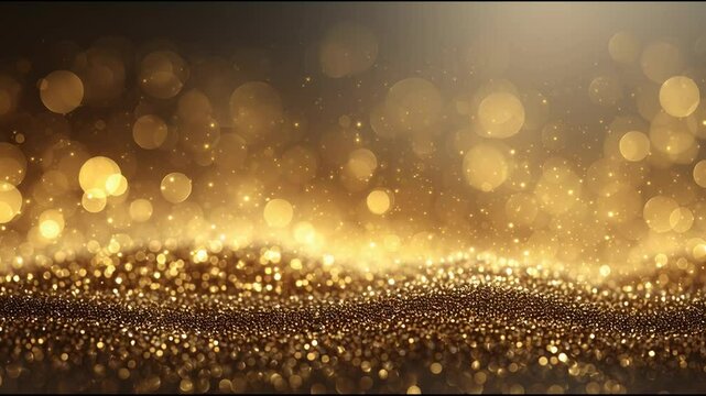 golden glitter and sprinkles animation with yellow christmas lights as a background for a festival or a party. beautiful effect bokeh and raining particles