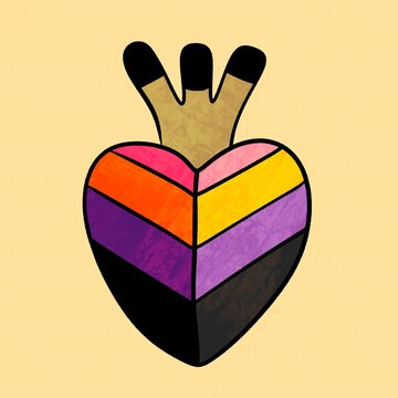 Colorful artistic heart illustration on beige background