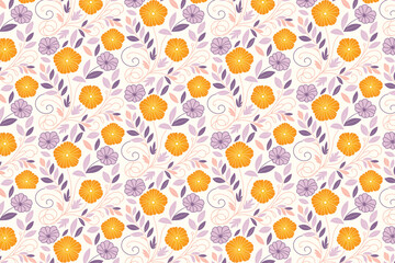 seamless botanical repeat design featuring cotton flowers and flowing leaf lines for bedsheet covers and pillow textile

