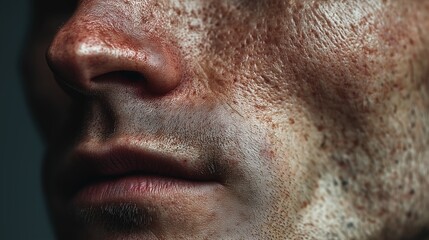 Fototapeta premium Cosmetic procedures. Close-up of a textured face showcasing skin details and features.