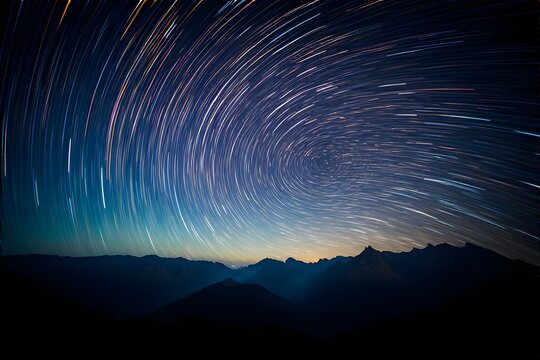 ia generated. night sky with stars. star trails. circumpolar