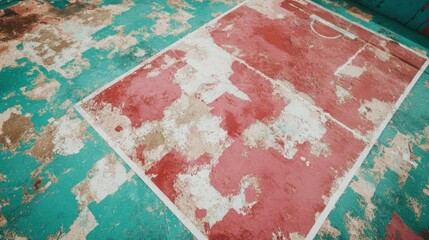 Weathered Basketball Court: Abstract Texture, Vibrant Colors, Grunge Aesthetic.