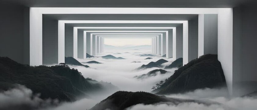 Surreal Mountainscape A Journey Through Architectural Infinity