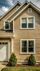 Obraz premium A house with a clean front exterior after washing the siding and windows