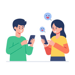 Fototapeta premium Simple Vector Illustration of Young Couples Using Phone 