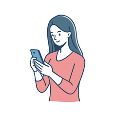 Simple Vector Illustration of Young Girl Using Phone
