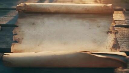 Old Scroll Unrolling on Wooden Table - Powered by Adobe