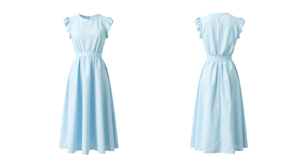 Light blue dress in front and back view, mockup isolated on transparent background