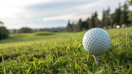 Obraz premium Golf ball in focus on a white background with blurred surroundings
