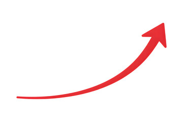 Red curved graph with arrow isolated on transparent white background

