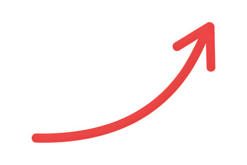 Red curved graph with arrow isolated on transparent white background
