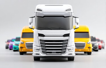 Modern white truck leading multicolored vehicles in a clean and professional setting