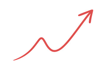 Red curved graph with arrow isolated on transparent white background

