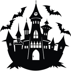 halloween castle and bats