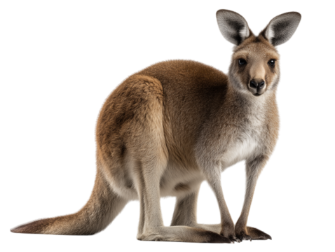 A striking portrait of a red kangaroo, showcasing its powerful physique, large ears