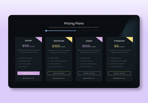 Pricing Plans Page UI Design Layout