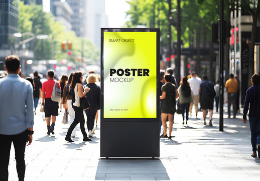 Outdoor Digital Signage Mockup on Busy City Street