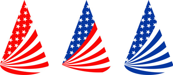 Obraz premium Swirl Patriotic Party Hat Set with American Flag Motif – Independence Day Vector