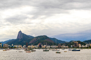 Urca coast beach promenade with boats Rio de Janeiro Brazil.