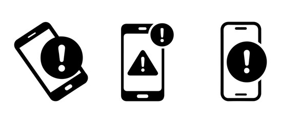 Mobile Warning Icons Set - Smartphone Vector Silhouettes.
